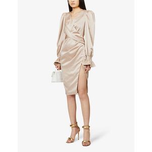 LAVISH ALICE
Wrap side-slit crepe-satin midi dress  🔥🔥🔥 SALE